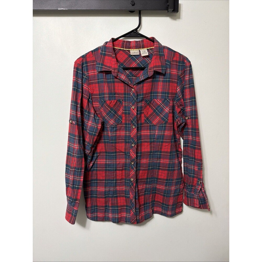 Ll Bean 100 Percent Cotton Plaid Red Women Medium Regular Vibrant Colors